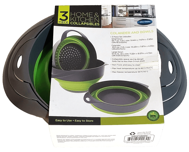 West Coast Imports Collapsible Silicone Strainer Mixing Bowl 3-Piece Set product image