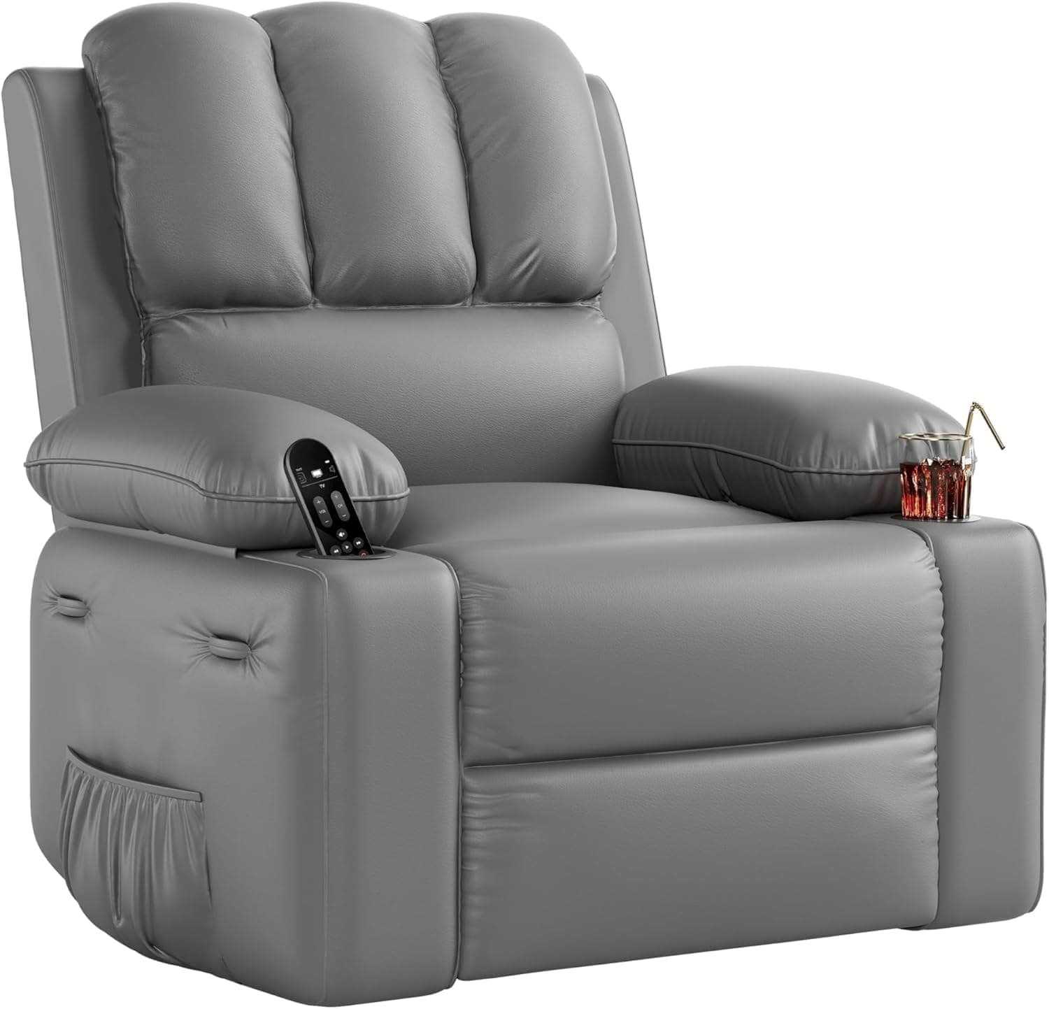 22" PU Leather Recliner Chair with Cup Holders and Side Pockets product image